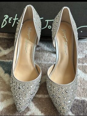 Betsey Johnson Silver Crystal D'Orsay Heels